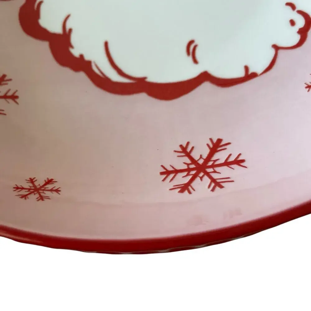 Christmas JOLLY SANTA Dinner Bowl Set of 4 Ceramic Pink Red PrimaDesign Holiday
